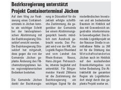 Maas Rhein Zeitung: Bezirksregierung unterstützt Projekt Containerterminal Jüchen