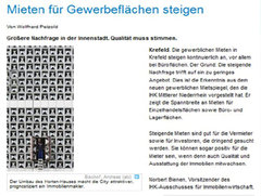 Westdeutsche Zeitung WZ newsline: Mieten für Gewerbeflächen in Krefeld steigen